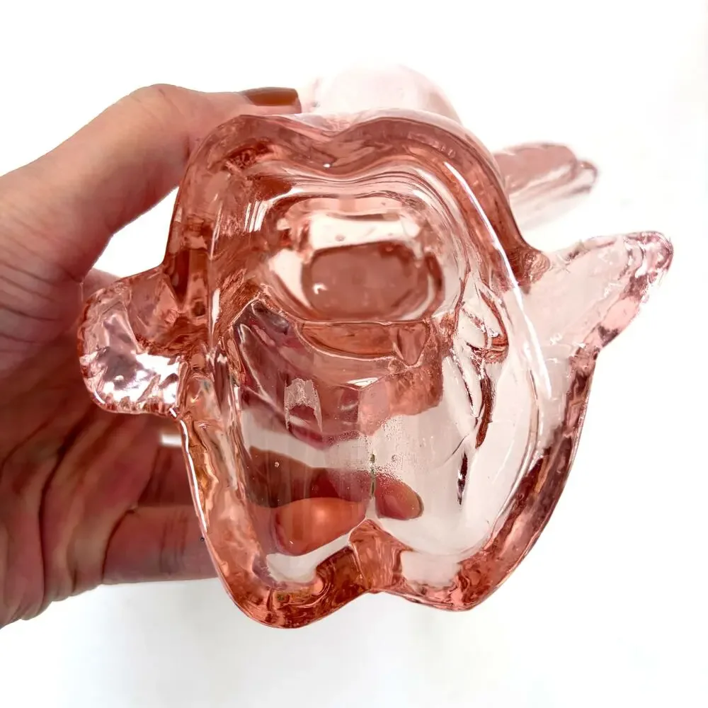 Vintage 1960s Pink Pressed Glass Cherub Angel Candle Holders Set of 2